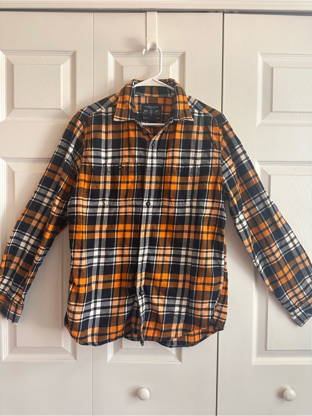American Eagle Outfitters Orange Black Plaid Button-Down Shirt